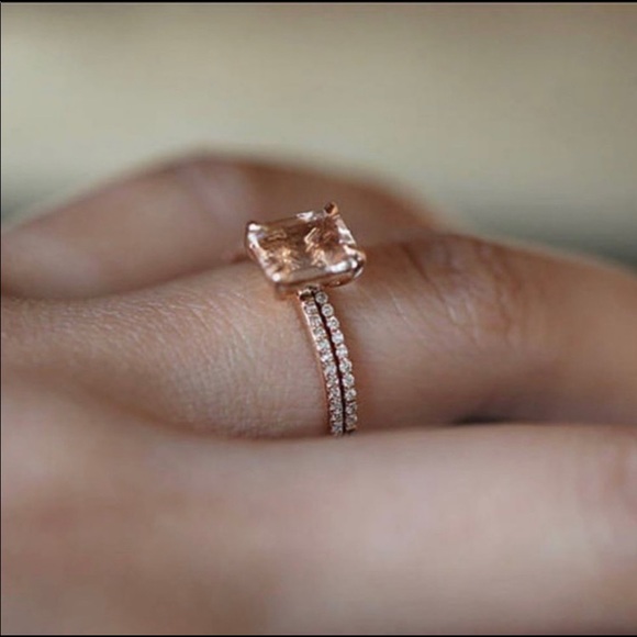 New 18k Rose Gold Diamond Morganite 2pc Ring Set - Picture 2 of 4